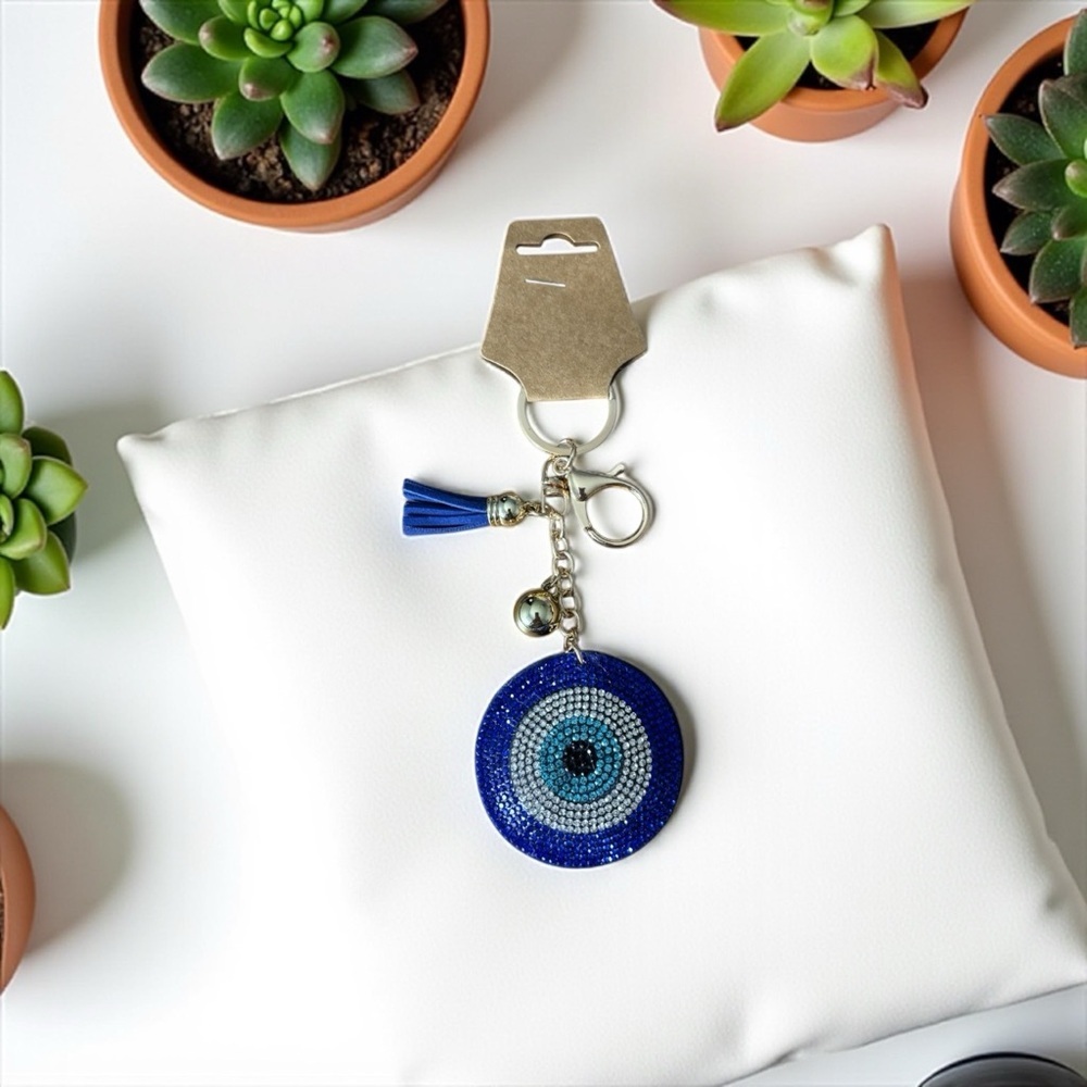 Women’s Sparking Elegant Blue Evil Eye Keychain with Tassel